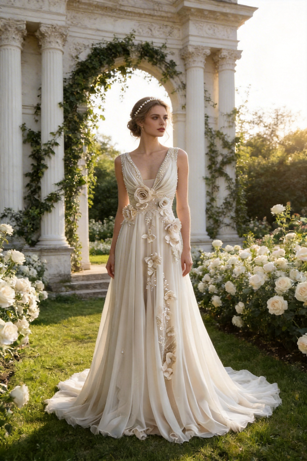 Charming V Neck Chiifon Appliques Beaded Prom Dress Wedding Dress (ZD13735) - VelvetHem