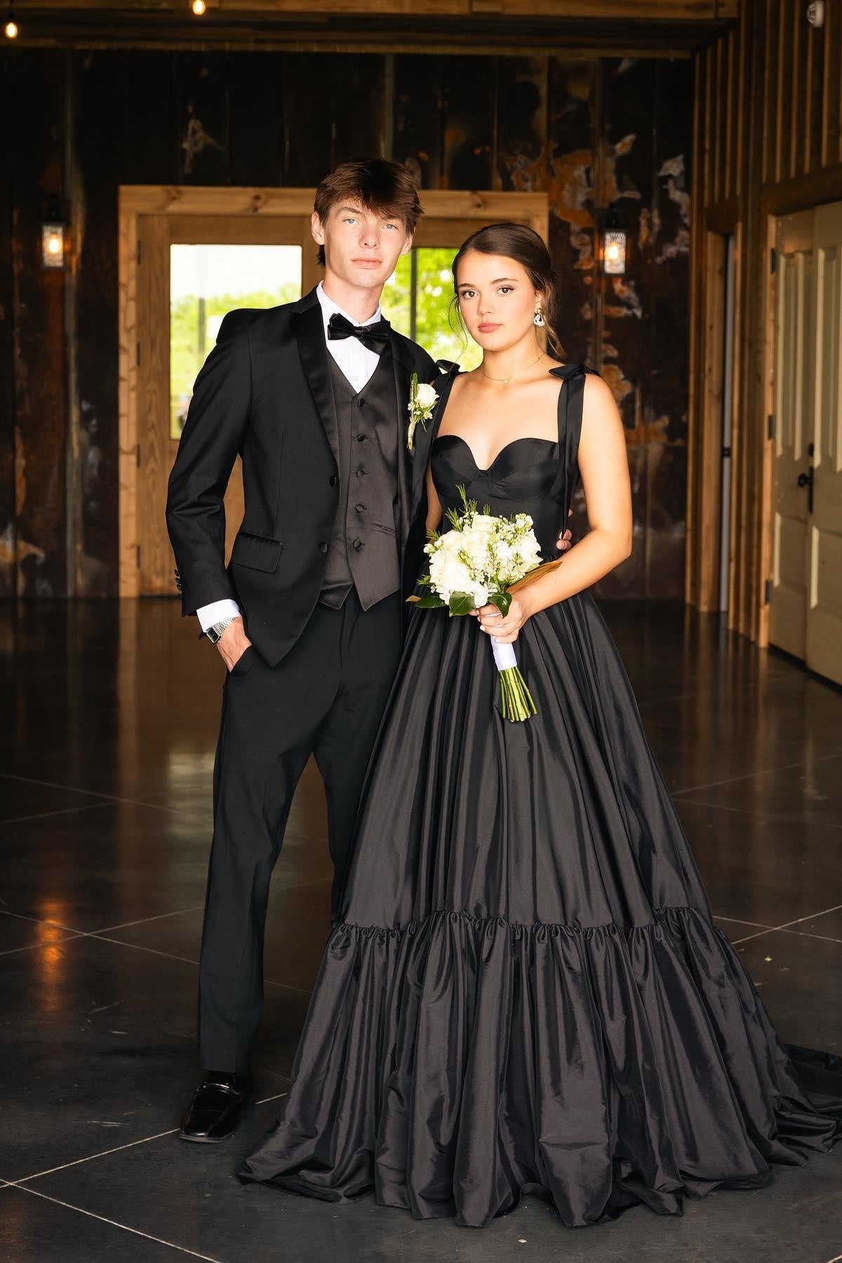 Cute Black A-Line Satin Tie Straps Long Prom Dress - VelvetHem