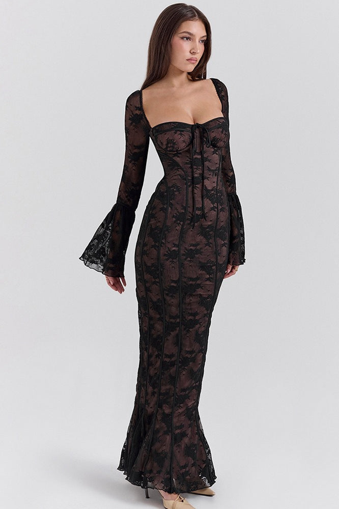 Bodycon Lace Flare Sleeve Maxi Dress - View 10 | VelvetHem
