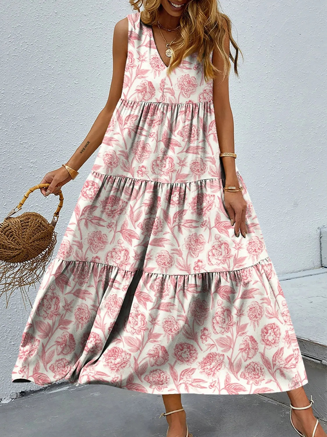 Catherine Statement Sleeveless Floral V Neck Maxi Dress Evening Wear Edit