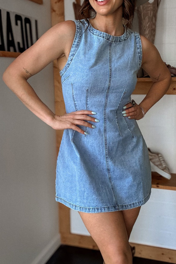 Western Style Slim Denim Dress - VelvetHem