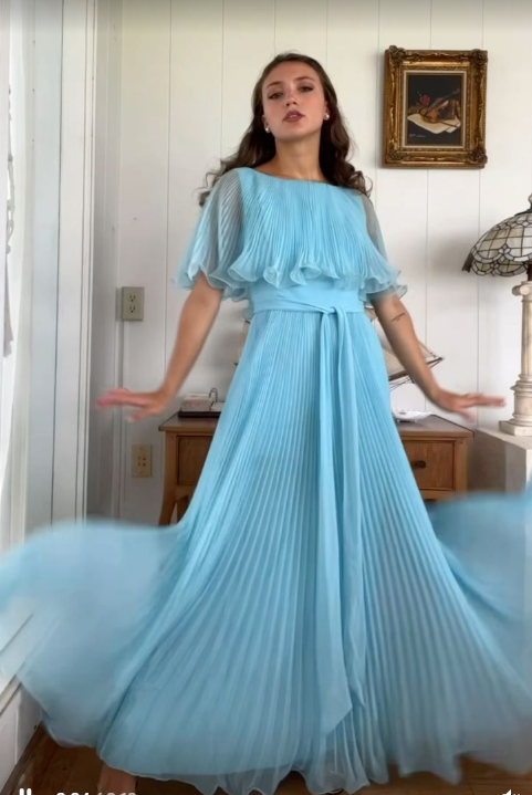 Elegant Blue Pleated A Line Prom Dress Formal Party Evening Dress - VelvetHem