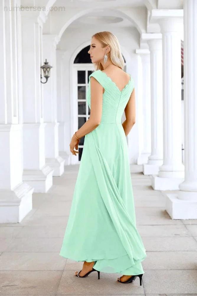 Ladies Chiffon V Neck Sleeveless Floor Length Bridesmaid Evening Dress Wedding Party Evening Dress 28126 (ZD16989)