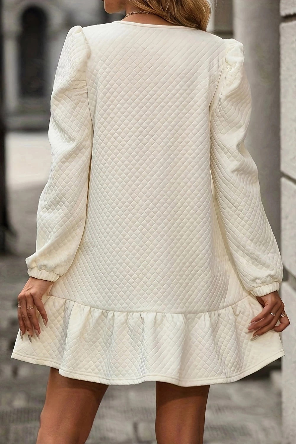 Ariana Effortless White Structured Mini Dress with Ruffle Hem and Grid Pattern Elevated Occasion Wear