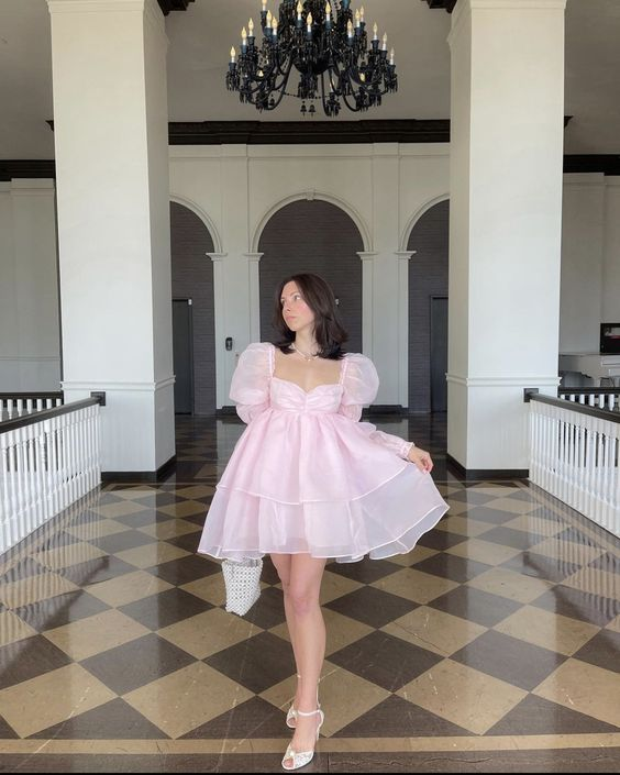 Retro Style Pink A-line Puffy Homecoming Dress,Pink Birthday Party Dress - VelvetHem