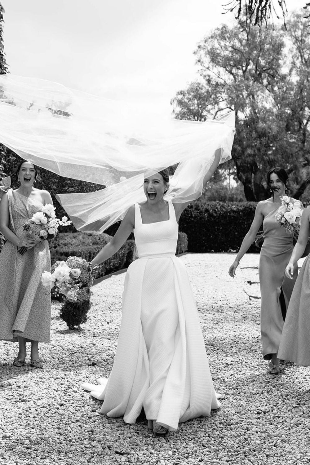 Elegant A Line Square Neck White Long Bridal Party Dress - View 2 | VelvetHem