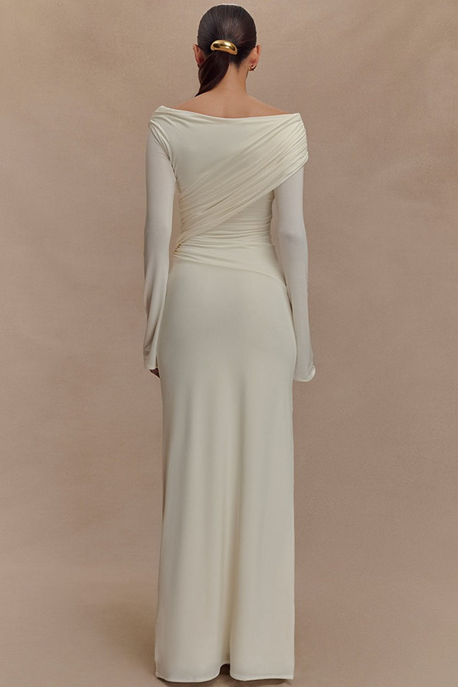 V-Neck Slim Fit Ruched Maxi Dress - View 4 | VelvetHem