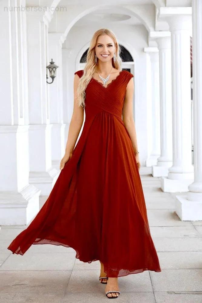 Ladies Chiffon V Neck Sleeveless Floor Length Bridesmaid Evening Dress Wedding Party Evening Dress 28126 (ZD16989)