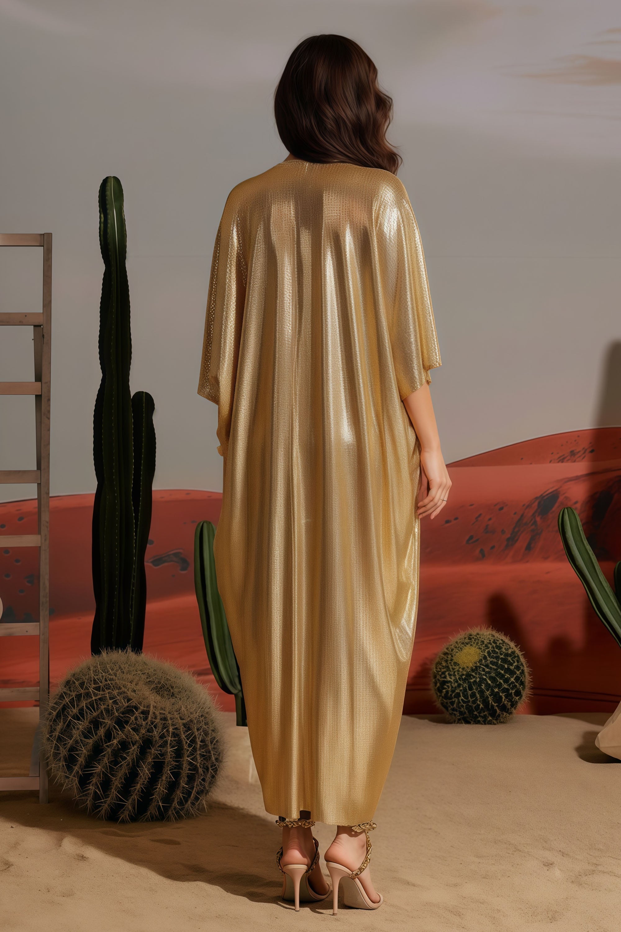 V-Neck Draped Kaftan Maxi Dress For Formal Evening Wear