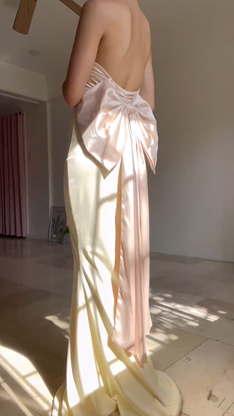 Classy Strapless Satin Mermaid Evening Dress With Bow,Long Party Prom Dress - View 5 | VelvetHem