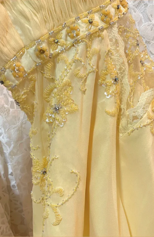 Classy Halter Yellow Lace Chiffon Beaded Mermaid Long Evening Gown Party Dress - View 5 | VelvetHem