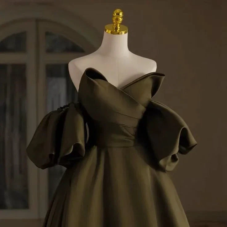 Satin Bridal Dress,Unique Wedding Dress,Army Green Bridal Dress (ZD13704)