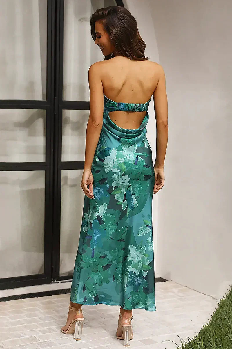 Mónica Minimalist Maxi Dress Green Print Boutique Collection