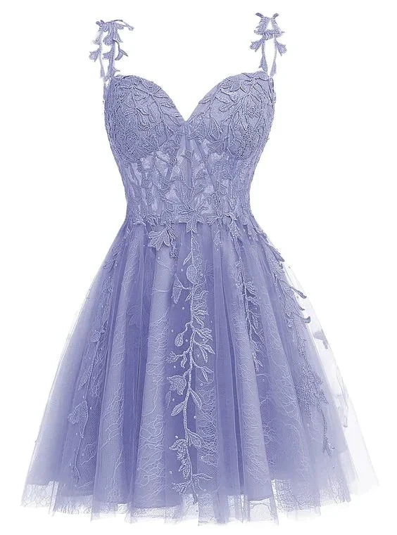 Spaghetti Straps Sweetheart Neck Tulle Lace Homecoming Dress for Teens Y2167 by simplepromdress