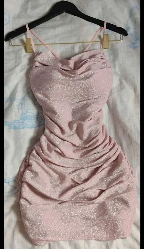 Pink Spaghetti Straps Dress Sexy Pink Homecoming Dress (ZD12331)