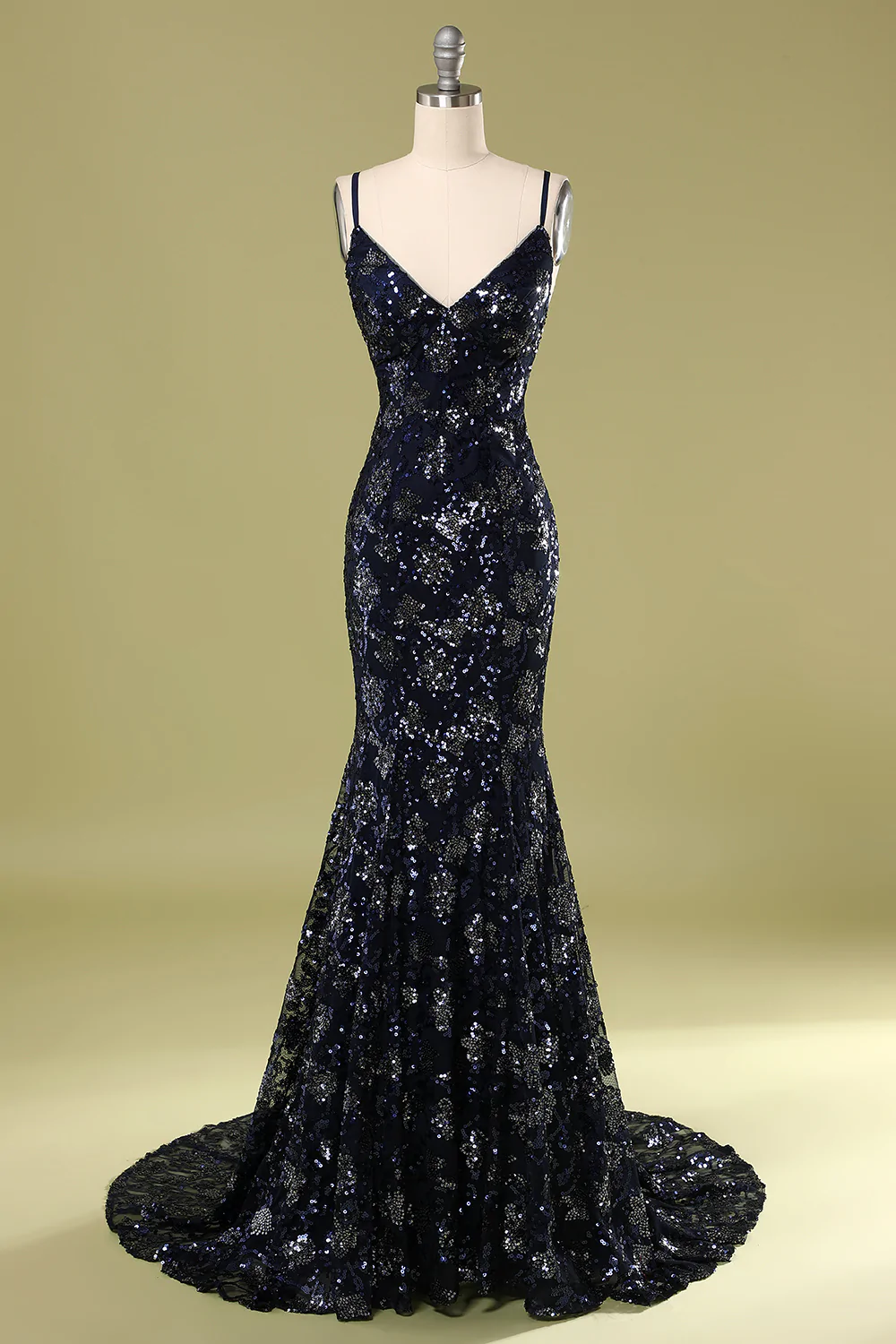 Navy Blue Evening Dress with Beading Sequins,Chic Prom Dress Y1832 - VelvetHem