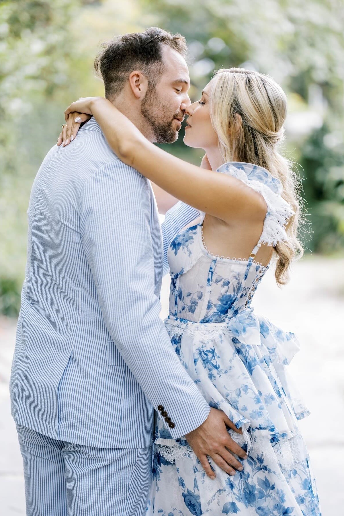 Gorgeous A Line Sweetheart Blue Floral Printed Long Party Dress with Split Front - View 9 | VelvetHem