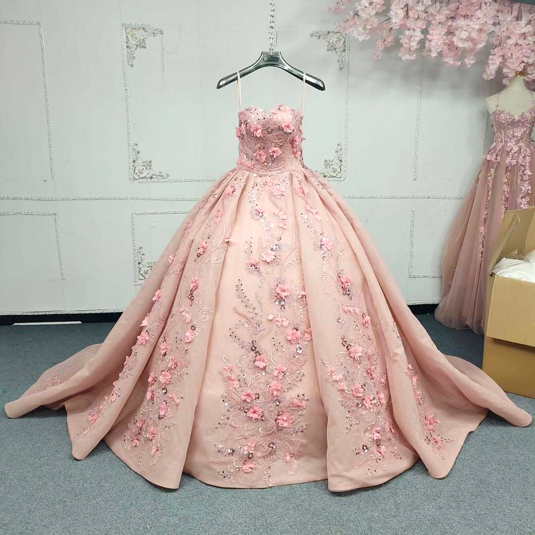 Gorgeous A Line Sweetheart Pink Ball Gown Quinceanera Dress with Appliques Flowers - View 3 | VelvetHem