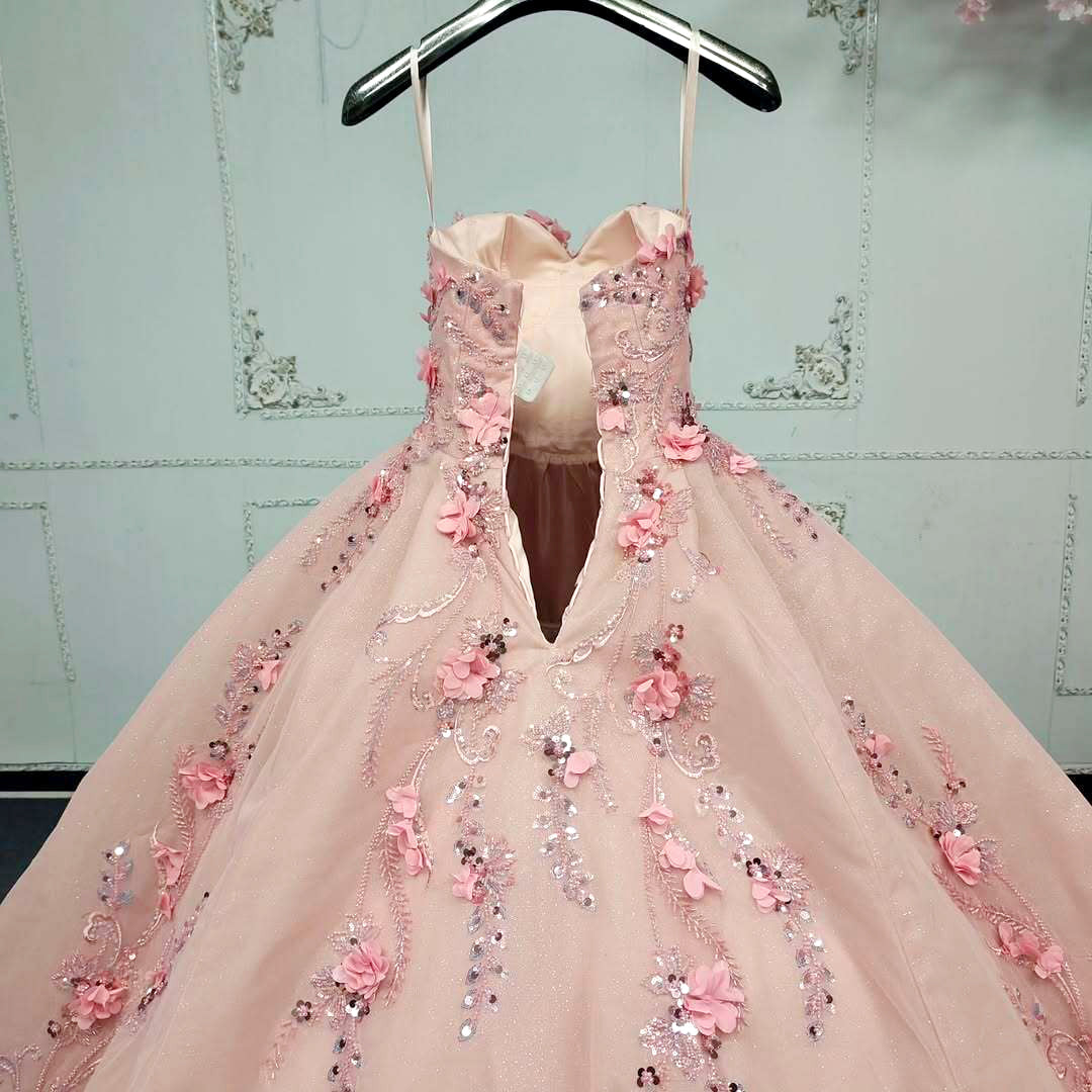 Gorgeous A Line Sweetheart Pink Ball Gown Quinceanera Dress with Appliques Flowers - View 2 | VelvetHem