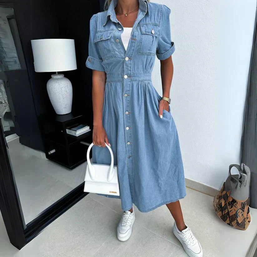 Susana Statement Denim Dress Clarisse Evening Wear Edit