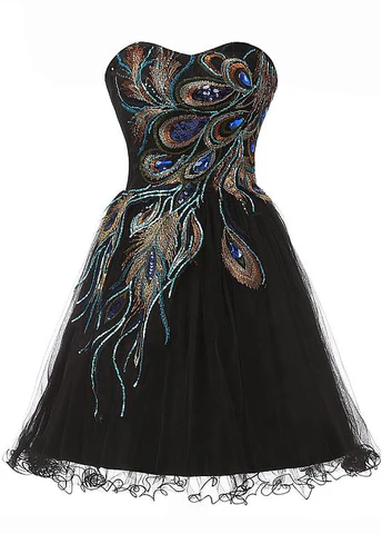 Vintage Black Tulle Satin Beaded Short Party Dress A Line Homecoming Dress - VelvetHem