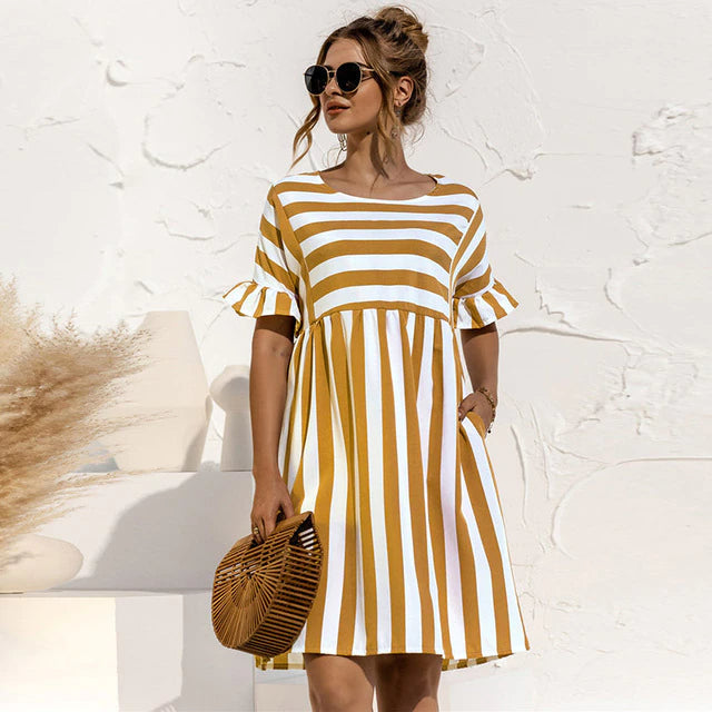Norma Elevated Striped Summer Dress Statement Occasion Edit