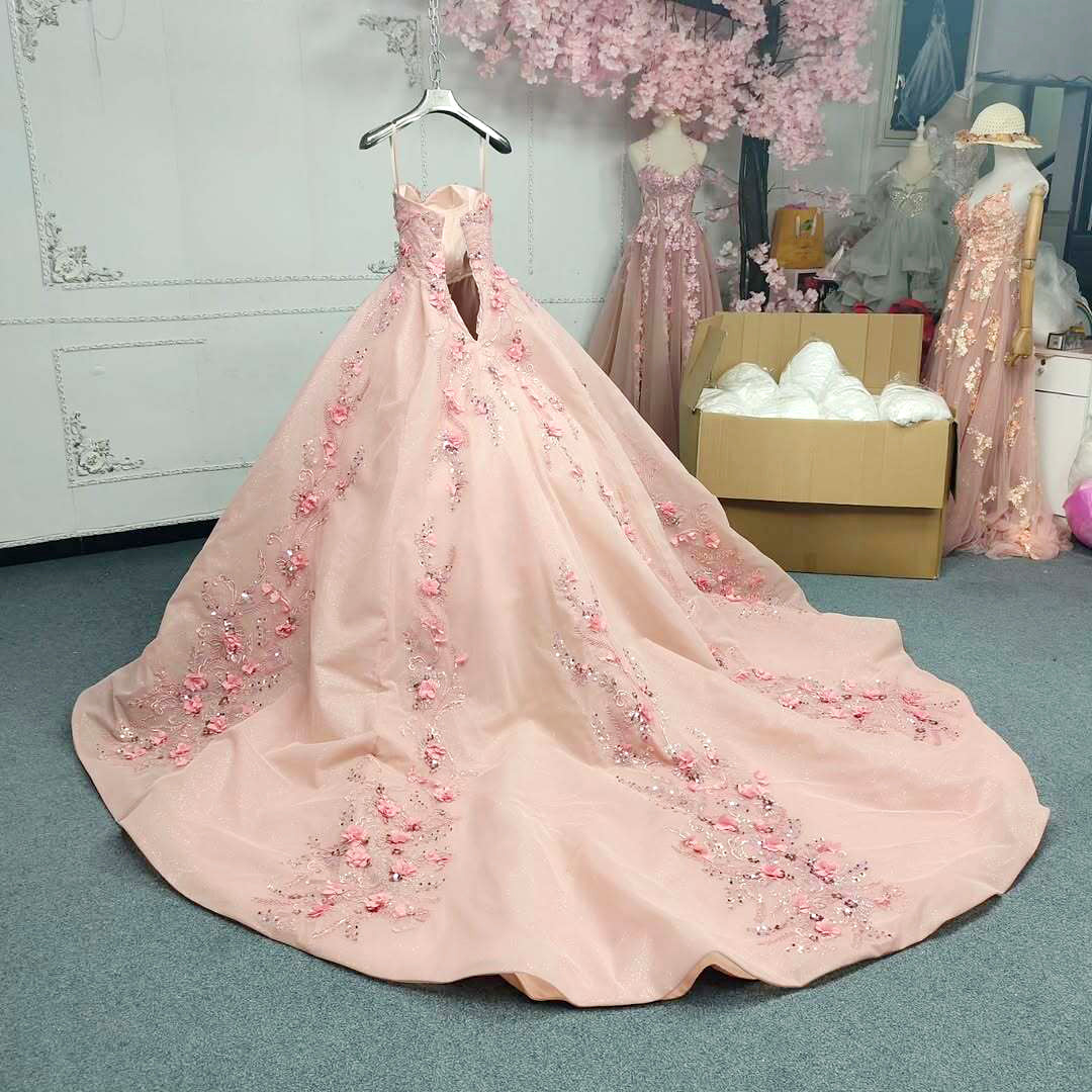 Gorgeous A Line Sweetheart Pink Ball Gown Quinceanera Dress with Appliques Flowers - View 6 | VelvetHem