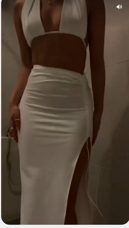 White Sexy Prom Dress With Drawstring Design Chic Party Dress Halther Neck White Party Dress - View 3 | VelvetHem