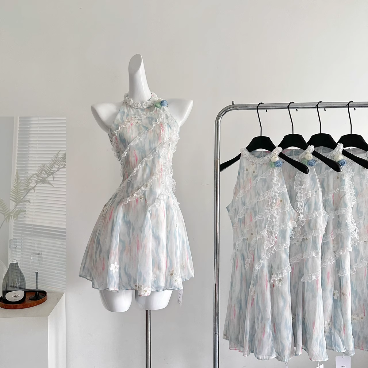 Jasmine Green Summer Sweet Slim Waist Design Short Dress - View 3 | VelvetHem