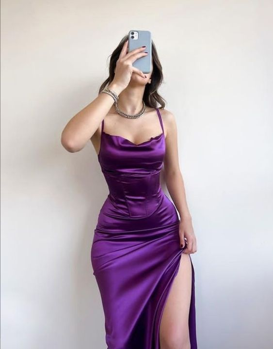 Vintage Purple Satin Prom Dresses Formal Occasion Dresses for Women - VelvetHem