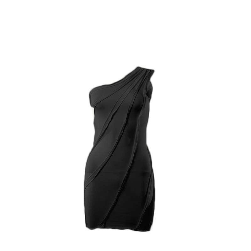One shoulder solid ruffled mini dress