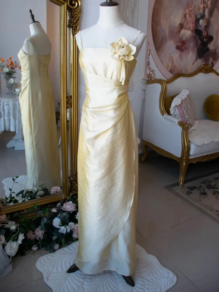 Vintage Yellow Floral Embellished Evening Gown Fairy Princess Party Evening Dress - View 2 | VelvetHem
