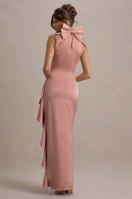 High-Neck Lace Slit Party Dress - View 6 | VelvetHem