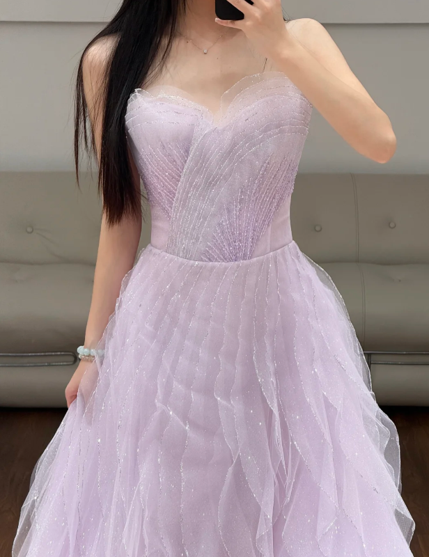 Lilac Tulle Prom Party Dress Evening Dress 19th Birthday Dress - View 2 | VelvetHem