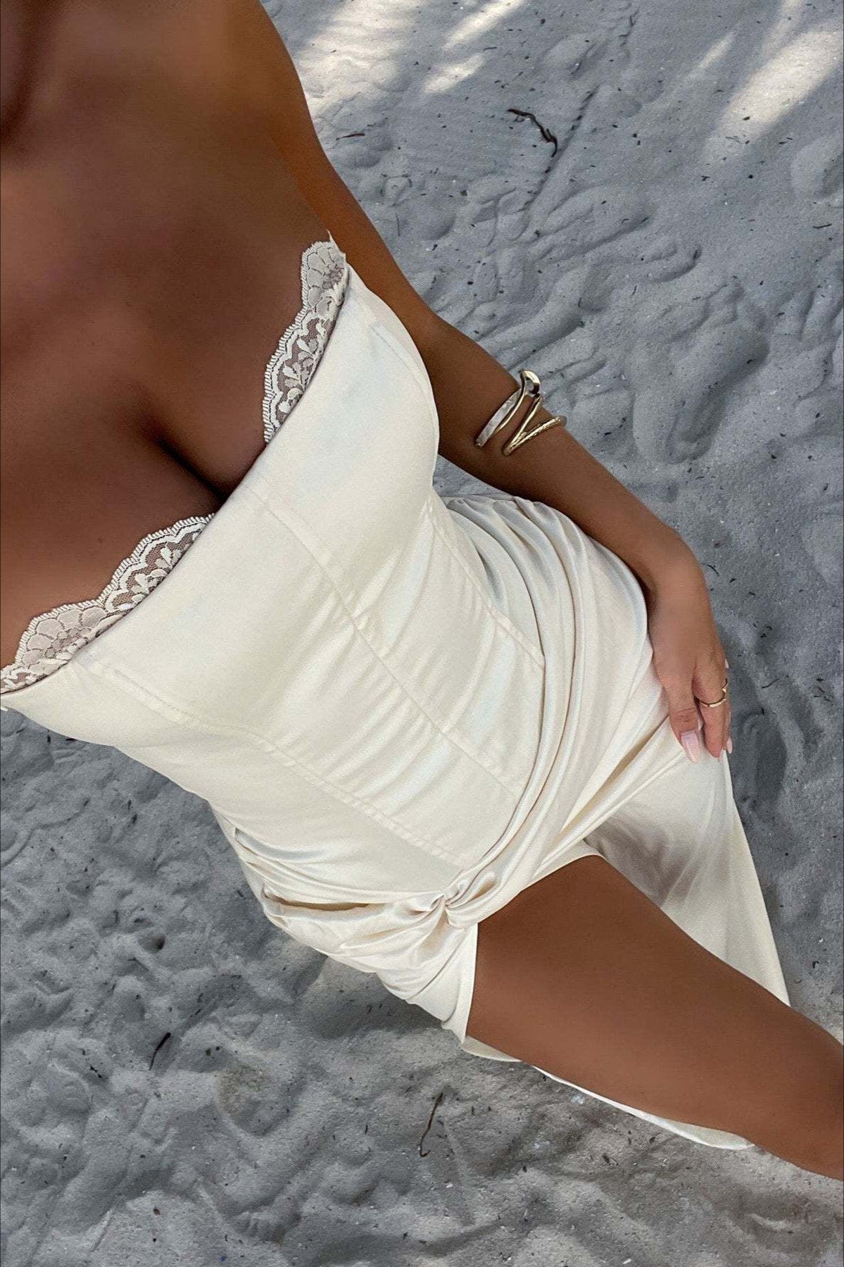 Satin Kink Detail Slit Maxi Dress - View 5 | VelvetHem