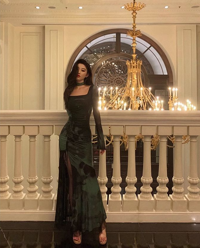 Chic Sheath Square Neckline Long Sleeves Green Long Prom Dresses Birthday Dress fg7033 - View 4 | VelvetHem