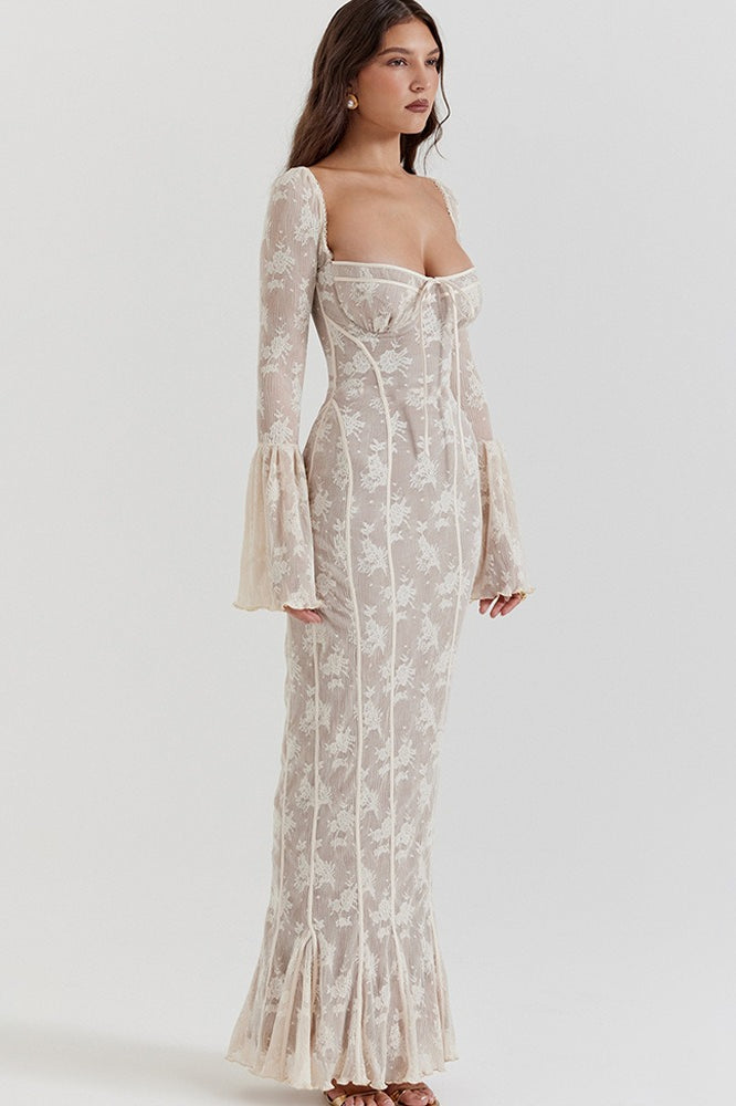 Bodycon Lace Flare Sleeve Maxi Dress - View 6 | VelvetHem