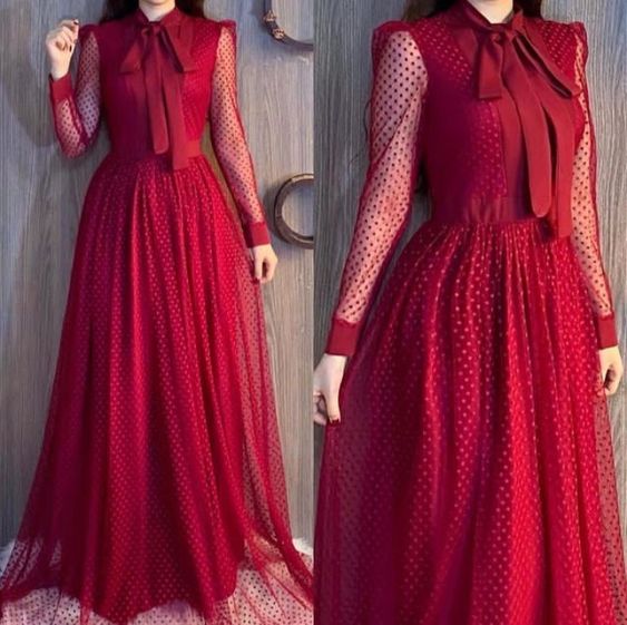 Red prom dresses long sleeve a line evening dresses - VelvetHem