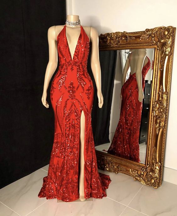 Red Prom Gown,Floor length Prom dress,mermaid gown - VelvetHem