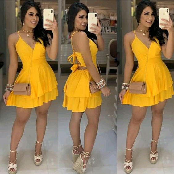 Yellow Short Party Dress,Cocktail Dresses - VelvetHem