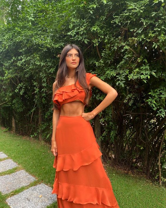 Elegant Orange Two Piece Prom Dress Long Evening Dress - VelvetHem
