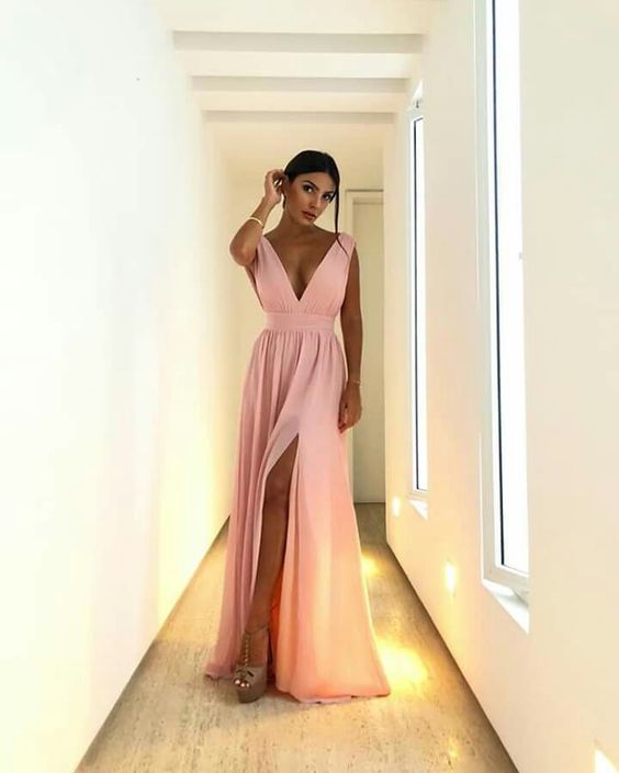 Pink Long Prom Evening Dresses ,Sexy Prom Dress - VelvetHem