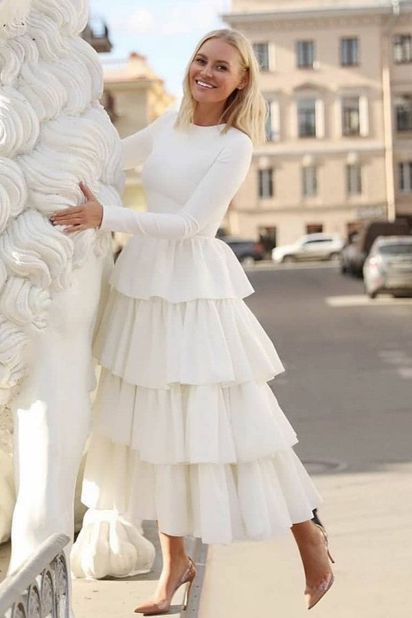 Long Sleeves Prom Dress with Layered Skirt - VelvetHem