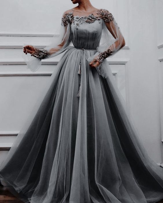 Gray Evening Dress, Long Prom Vintage Dress - VelvetHem