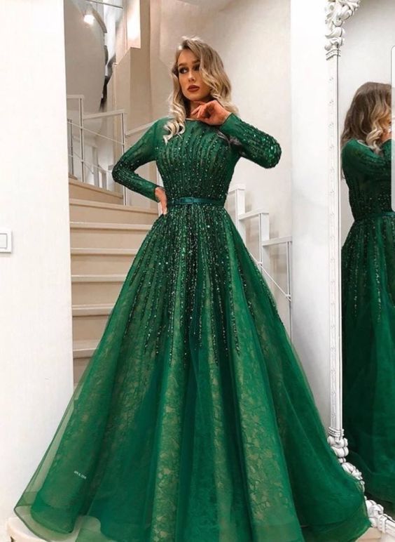 Green long prom dress, evening dress - VelvetHem