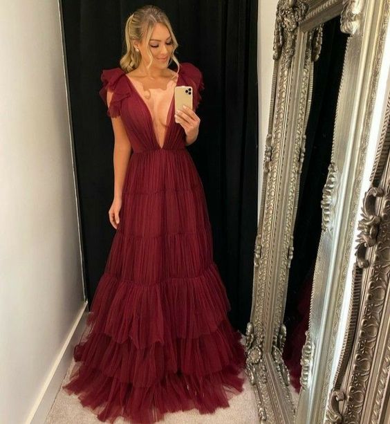 Fashion Burgundy Prom Dresses Long Sexy Prom Dress - VelvetHem