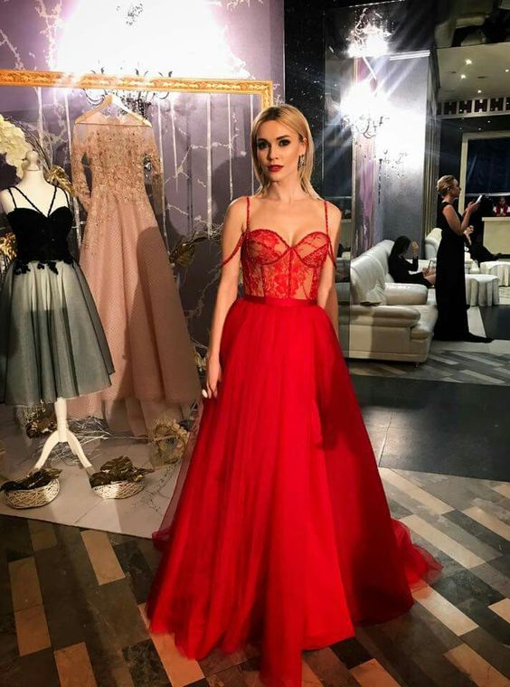 Red evening dress Sexy Prom Dress - VelvetHem
