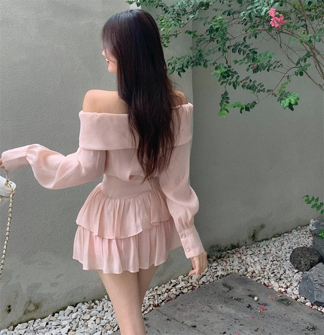 Off Shoulder Cross Slash Neck Long Sleeve Homecoming Dress