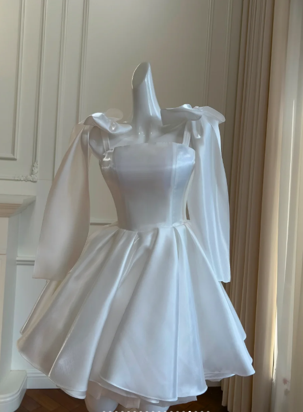 Cute White satin Short Prom Dress Homecoming Dress Y8583 - VelvetHem