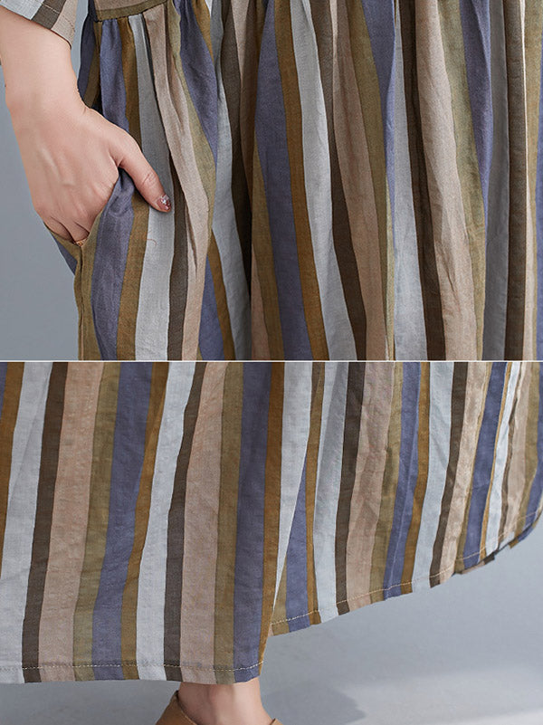 Original Stripe Round-Neck Dress Half Sleeve